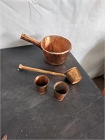 Vintage copper pot, ladle,  and cups