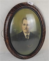 Antique Bubble Glass Frame Young Man In Suit