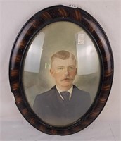 Antique Bubble Glass Frame Mustache Man