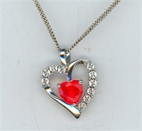 Sterling Heart Ruby Garnet Necklace 20”