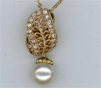 14k Gp Pearl & Cz Necklace 18”