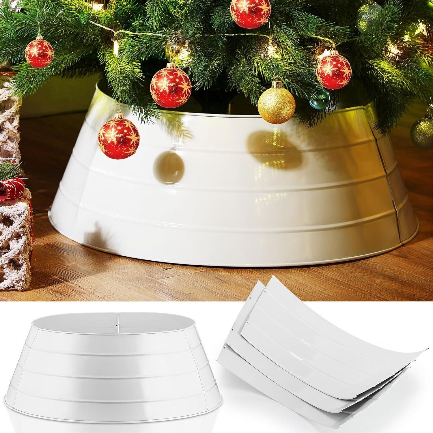 28 Inch Metal Christmas Tree Collar  White