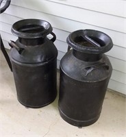 Two (2) Vintage Old Fashioned Metal Milk Cans -