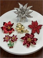 Selection of Christmas Poinsettia Brooches