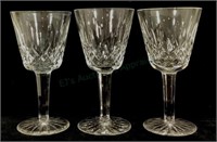 (3) Waterford Crystal Lismore Claret Wine Glasses