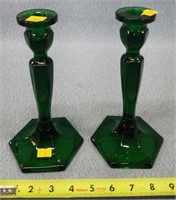 2- Deep Clear Green Candle Holders