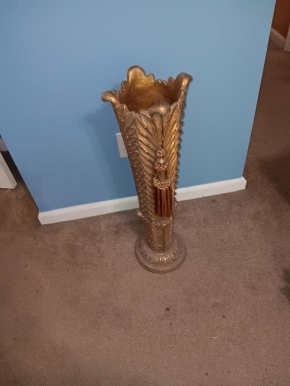 28 inch tall decorator gold vase.