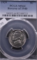 1939 REV 40 PCGS MS64 JEFFERSON NICKEL