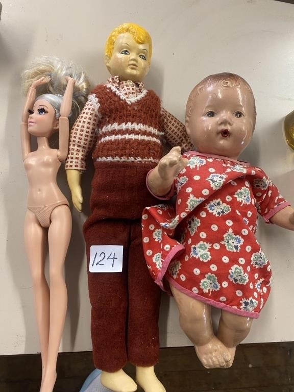 2 composition dolls, etc