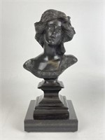 Metal Bust on Stone Base