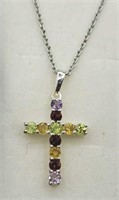 Sterling Silver Gemstone Cross Necklace