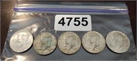 (5) 40% SILVER KENNEDY HALF DOLLARS