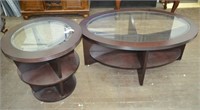 2pc Glass Top Dark Wood Living Room Table Set