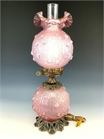 Fenton Pink Puffy Rose Gone w/ Wind CRE Lamp