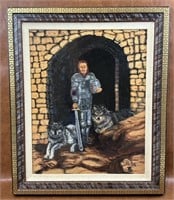 Original Painting Knight with Wolves