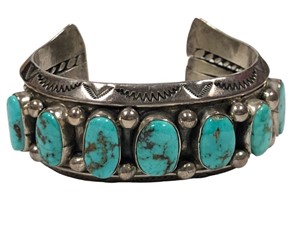 NAVAJO STERLING & TURQUOISE OLD PAWN BRACELET