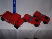 3 HAND MADE HAND PAINTED WOOD CARS - 8" - 10"