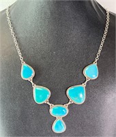 Large 20" Sterling Turquoise Necklace 41 Grams