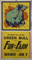 GREEN BULL WITH FUN ON THE FARM WINDOW CARD