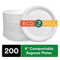 ECO SOUL Pearl White 9 inch [200-Pack] Paper Plate