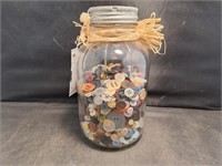 Glass Jar Of Old Sewing Buttons