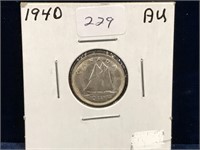 1940 Can Silver Ten Cent Piece  AU50