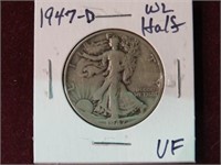 1947 D WALKING LIBERTY 1/2 DOLLAR 90% VF