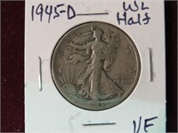 1945 D WALKING LIBERTY 1/2 DOLLAR 90% VF