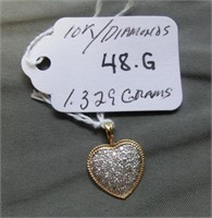 G- 10K Gold & Diamonds heart drop 1.32gr.