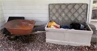 Large Suncast storage box, wheelbarrow