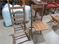 VINTAGE WOOD FOLD UP CHAIR AND ROCKER NO BOTTOM