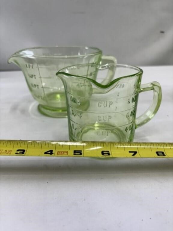 Two vintage Uranium glass measuring cups