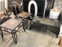 3 Piece Table Set w/ Tile Tops & Iron Legs