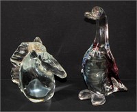 2 Pc Artglass Duck & Horse Figures