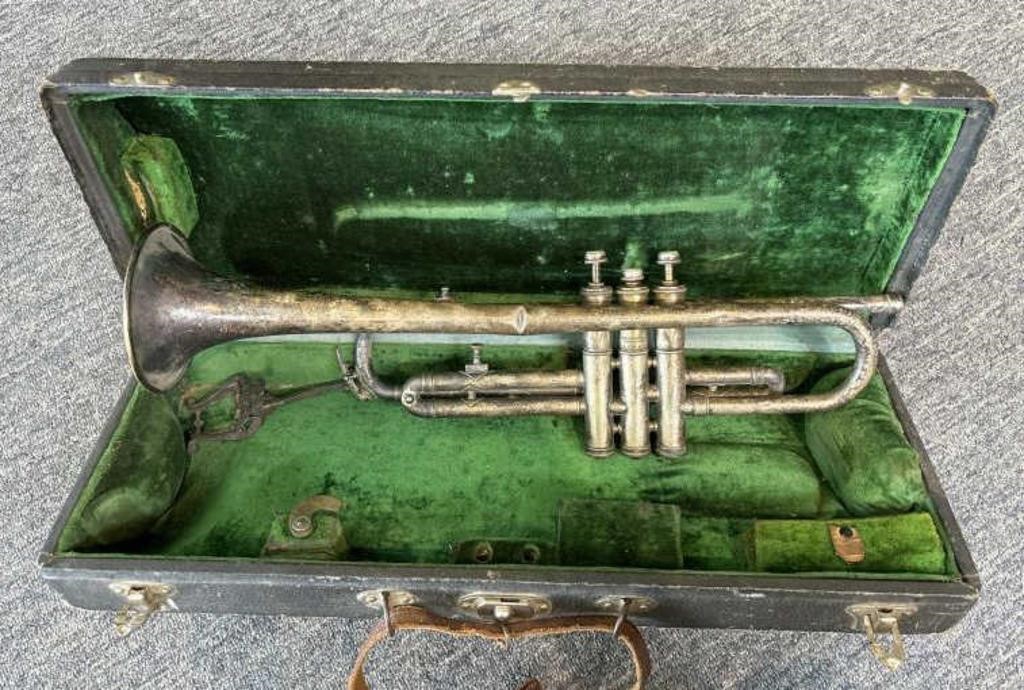 Antique Frank Holton & Co. Trumpet in Case  (no