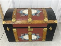Round Top Vintage Trunk With Hand Painted Design