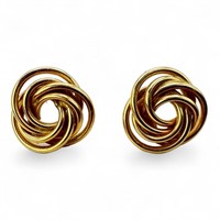 14K Gold Round Swirl Design Stud Earrings