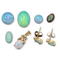 14K Opal Diamond Earrings & Pendant & Loose Stones