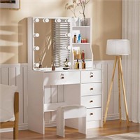 USED-White Mordern Vanity with Mirror and Lights,