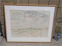 Signed Watercolor Rag Paper with a Burled Frame