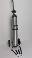 OXYGEN REFILLABLE BOTTLE, CART, GAUGE, AND KEYS