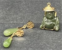 (BC) Jade Earrings And Jade Carved Pendant With