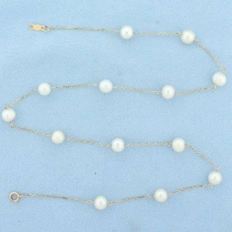 17 Inch Station Cultured Pearl Necklace in 14k Yel