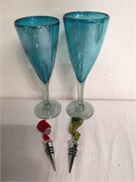 Blue Wine Glasses & Art Glass Wine Stoppers