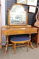 CHERRY VANITY WITH MIRROR AND BENCH 46"X62"