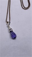 Purple stone pendant necklace marked 925