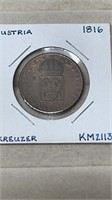 1816 Austria 1 Kruezer Coin