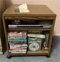 Rollaround media stand, DVD player, DVDs