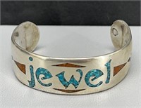 Signed Navajo chip inlay Jewel cuff bracelet