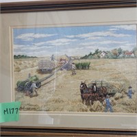 M177 Petit point Harvest scene handcrafted picture